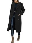 Saodimallsu Womens Trench Coat Winter Lapel Double Breasted Long Pea Coat Casual Work Office Overcoat with Pocket, Black, Large