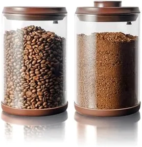Tourdeus 2 Pack Large Airtight Coffee Canisters with CO2 Valve - 21oz Borosilicate Glass Storage Containers for Fresh Coffee Beans & Grounds, with Air Tight Pop Lid