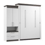 Bestar Orion Queen Murphy Bed and Storage Cabinet with Pull-Out Shelf (95W) in White & Walnut Grey