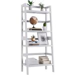 HITNET White Ladder Bookshelf, Leaning Bookcase, 4-Tier Bamboo Shelf, Floor Standing Storage Shelving Unit, Open Display Book Shelves