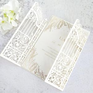 MillaSaw Glittery Ivory Laser Cut Wedding Invitation Card Fence Door Design Marriage Birthday House Warming Invitation Kits 25 Pcs (ivory, 5.1"x7.1")