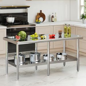 Albott 30x72 Inch Stainless Steel Work Table with Adjustable Undershelf, Heavy Duty Prep Table with Lower Shelf for Kitchen, Restaurant, Home and Commercial Use
