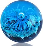 Hand Blown Glass Blue Flower Sphere Figurine,Blue Paperweight Glass Ball,Sea Plant Ornament for Fish Tank Aquarium,Sea Plant Collection for Birthday Gift,Glass Paperweight