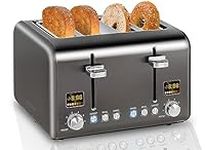 SEEDEEM 4 Slice Toaster, Stainless Steel Bread Toaster with Colorful LCD Display, 7 Bread Shade Settings, 1.4'' Wide Slots Toaster with Bagel/Defrost/Reheat Functions, Removable Crumb Tray, 1800W, Dark Metallic, Dark Metallic