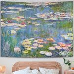 SparkLia Monet Waterlily Vintage Wall Tapestry - Green Floral Art Poster for Bedroom, Nature Flower Pond Wall Hanging, Abstract Garden Aesthetic Tapestry for Living Room & Dorm Decor - 59 x 80 inches