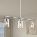 Yarlkav Kitchen Island Lighting, 3 Lights Linear Chandeliers Rectangle Pendant Light Fixtures for Dining Room Farmhouse Hanging Light with Glass Shades(Chrome)