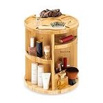 Navaris Rotating Bamboo Makeup Organizer - Adjustable Cosmetic Storage Holder for Bathroom, Vanity, Countertop 9.8" Diameter x 12" High - Light Brown