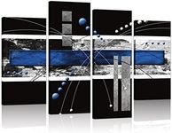 YPY Black Blue Canvas Wall Art - 4 Panels Modern Abstract Picture Set for Home Decoration - Extra Large Contemporary Painting Artwork Ready to Hang Living Room Bedroom W64 x H42