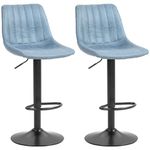 HOMCOM Adjustable Bar Stools Set of 2 Counter Height Barstools Dining Chairs 360° Swivel with Footrest for Home Pub, Blue