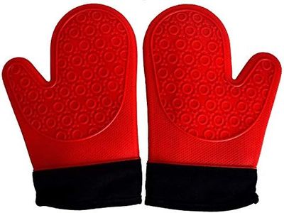 Extra Large Red/Black Heat Resistant Silicone Oven Mitts