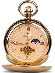 Tourbillon Moon Phase Hand Winding Mechanical Pocket Watch Double Open Gold Case