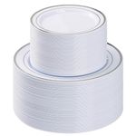 BESTVIP 200PCS Silver Plastic Plate, Disposable Party Plates with 100 Dinner Plates and 100 Dessert Plates, Plastic Plates for Party, Wedding and Birthday