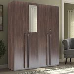 CASPIAN Furniture 4 Door Wardrobe for Bedroom with Mirror, Shelves and Hanging Space | 4 Door Wardrobe for Clothes Wooden Furniture | Engineered Wooden Cupboard | Home Storage (Wood Texture)