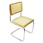 Marcel Breuer Cesca Cane Cantilever Side Chair w/Chrome Frame & Honey Oak Wood (Made in Italy)
