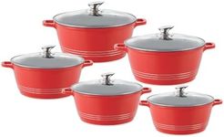 Durane Die-Cast Stockpot with Lid 5Pcs Set of Pot for Cooking Non-Stick Cooking Pot Casserole Set with Vented Glass Lids Induction Cooking Set Soup Pot (Red)