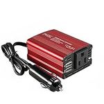FOVAL 150W Car Power Inverter 12V DC to 110V AC Converter Vehicle Adapter Plug Outlet with 3.1A Dual USB Car Charger for Laptop Computer Red