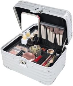 Perle Path Aluminum Makeup Train Case, Silver, Hard Shell Cosmetic Organizer with TSA Lock, Professional Cosmetic Storage Case, Portable Equipment Case for Travel & Makeup Artist
