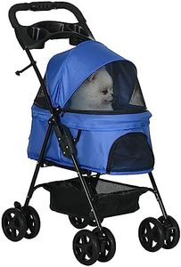 PawHut Dog Pram Dog Stroller Foldable Pet Pushchair with 4 Wheels, Safety Leashes, Cup Holder for Small Dogs, Blue