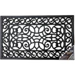 LSC Rubber Door Mat Outdoor Heavy Duty Large Door Mat Non Slip Dirt Scraper Outdoor Mats for Front Door Black Welcome Decorative Wrought Iron Effect Drainage Doormats Outside (Pack of 1, 45 X 75 cm)