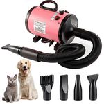 Memows Dog Hair Dryer, 2800W Dog Blaster Dryer, Pet Grooming Hair Dryer, Stepless Speed Pet Dryer Blower with 4 Different Nozzles and Extendable Hose, Professional Pet Hair Dryer for Dogs (Pink)