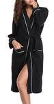 Vlazom Waffle Dressing Gowns Unisex Kimono Robe Cotton weight Bathrobe for All Seasons Spa Hotel Sleepwear, Black-style a, XL