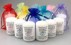 10 x Personalised Wedding Favour Candles with Entwined Hearts with a choice of colour and organza bag by Just Candles