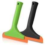 FOSHIO 2 Pack All-Purpose Silicone Squeegee for Shower Glass Door, Window Cleaning, 7.5'' Long Handle 6'' Orange Blade Small Squeegee for Car Window, Windshield, Mirror, Bathroom (Green & Black)