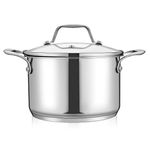 3-Quart Stainless Steel Soup Pot - 18/8 Food Grade Heavy Duty Cookware, Stock Pot, Stew Pot, Simmering Pot Kitchenware w/See Through Lid, Dishwasher Safe, for Induction Gas Ceramic Cooktops