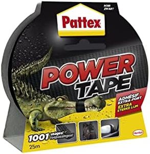 Pattex Power Tape - Adhésif extra-fort noir (rouleau de 25 m) – Bande adhésive toilée tous supports – Ruban adhésif étanche pour charges lourdes