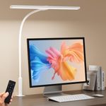 SEOUFRDZ Desk Lamps for Home Office, Stepless Dimming Desk Lamp with Clamp Eye Caring Desk Light with Adjustable Gooseneck Remote Control Office Lamp for Working Drewing Sewing (White)