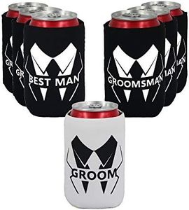 LADY & HOME Set of 7 Groom and Groomsmen Can Coolers, Groomsmen Proposal Can Sleeve Favors for Bachelor Party & Wedding Party (Bold)