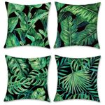 Bonhause Tropical Leaves Cushion Covers 45 x 45 cm Green Leaf Decorative Throw Pillow Covers Polyester Linen Pillowcases for Sofa Patio Outdoor Home Decor Set of 4