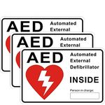 Outdoor/Indoor (3 Pack) 152.4mm x 101.6mm (6 inch X 4 inch) AED Automated External Defibrillator Inside Window Door Wall Medical Safety Warning Alert Sticker Decals - Back Self Adhesive Vinyl