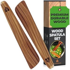 12 inch Teak Wood Spatula for Cast Iron, Small Wood Flipper, Egg Scraper, Flat Wooden Turner, Multipurpose Wood Cooking Utensil, Spatulas Perfect for Flipping, Serving, Scraping & Turning. Set of 2