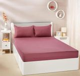 amazon basics 300 TC 100% Cotton Sateen Weave Fitted Bedsheet Set with 2 Pillow Covers | Queen Size (Rose)