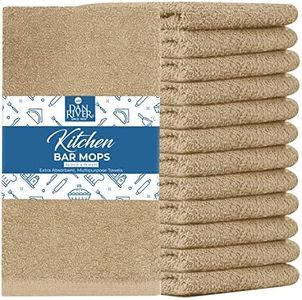 DAN RIVER 100% Cotton Bar Mop Cleaning Kitchen Towels Highly Absorbent, Quick Dry, Reusable Multi-Purpose Premium Rags for Home, Restaurants, Shop and Offices, Pack of 12-16x19 in 350 GSM Tan