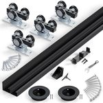 SMARTSTANDARD 96"/8FT Ceiling Mount Bypass Sliding Door Hardware Kit for Cabinet Closet, Double Pocket Doors Hardware with Finger Pull, Smoothly and Quietly, Fit 45.5" Wide Door Panel, No Door, Black