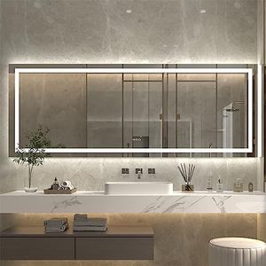 ExBrite 96x 36 Inches LED Bathroom Mirror,Wall Mounted Mirror,Large Light Led Mirror,Anti Fog,Dimmable,Dual Lighting Mode,Tempered Glass