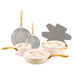 TAAZZMART TAAZZMART Ceramic Nonstick Cookware Set (12 pcs), Non Toxic PFOA and PTFE Free Pots and Pans Set with Lids, Oven and Dishwasher Safe, Induction Compatible Pans Set Nonstick (Cream-TM Set)