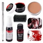 Go Ho Halloween Fake Blood Makeup Kit,Scar Wax+Blood Splatter+Sticky Edible Blood+Coagulated Blood Gel and Sponges Q-tips for Fake Scars Wounds Burns and Halloween Cosplay SFX Vampire Zombie Makeup