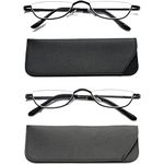 Hubeye 2 Pairs Half Moon Reading Glasses Metal Slim Half Frame Lens Ultra Thin Readers With Spring Hinges for Men and Women 2.00