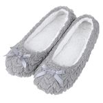 MIXIN Womens Ladies House Slippers Ballet Flats Plush Soft Anti Skid Indoor House Shoes grey Size 5