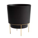 Bloem Hopson Floor Pot Planter w/Metal Gold Stand (HOP1000-M), Black, 10''