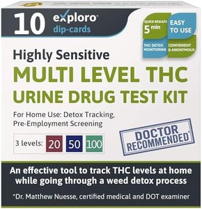 Exploro Multilevel THC Tests for Home - Marijuana Test Kit Home with 3 Level THC Drug Test Panels, Includes 20 ng/ml, 50 ng/ml, 100 ng/ml THC Test Strips, Accurate at Home THC Testing (Pack of 10)