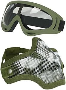 AOUTACC Airsoft Half Face Mask Steel Mesh and Goggles Set, Skull Tactical Masks Protection Gear for Paintball BBS CS Nerf Game Cosplay Halloween Costume Accessories (ArmyGreen Skull)