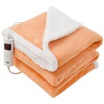 GlamHaus Heated Throw Electric Fleece Over Blanket Sofa Bed Large 160 X 130cm - 9 Heat and 9 Timer Auto Shut Off - Soft Reversible Design - Digital Control - Machine Washable (Orange)