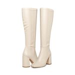 Madden Girl Womens Winsloww Faux Leather Knee-High Boots Ivory 9.5 Medium (B,M)