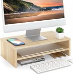 FITUEYES Computer Monitor Stand 16.7 inch 2 Tiers Laptop Riser with Storage Shelf Wooden Desk Organizer for Home Office Use (Oak)