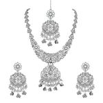 I Jewels Navratri Ethnic Stylish Silver Oxidised Chain Pendant Long Necklace Jewellery Set Whit Earrings For Women & Girls (Style 4)