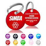 Dog Tags for Pets Engraved UK Personalised Large Dog Tags High End Alumunium Custom Laser Engraved Scratch Resistant Dog ID Tag with Any Name for Puppy Cat Dog (Round, Candy Red)